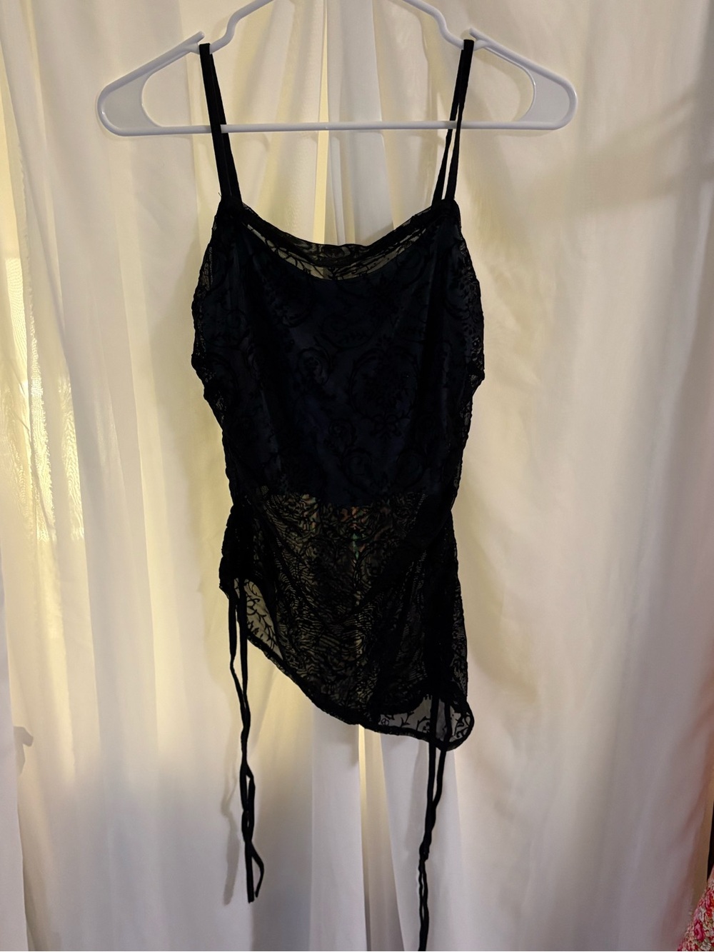 Black Lace Sheer Chemise with Adjustable Straps